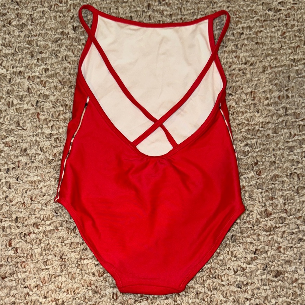 Red Burberry Children One-Piece Swimsuit with Crisscross Back - size 4Y